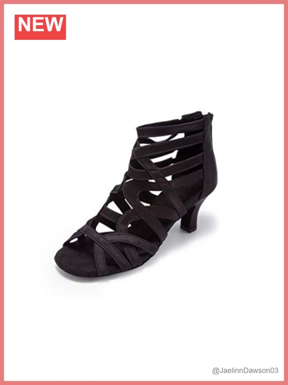 Women's Ballroom Dance Shoes Suede Block Heel Ankle Strap Rhinestone Zip S206